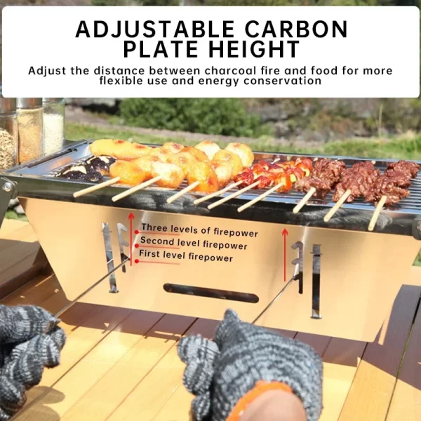 Outdoor Folding Barbecue Grill, 304 Stainless Steel Portable Folding Charcoal Oven - Image 5