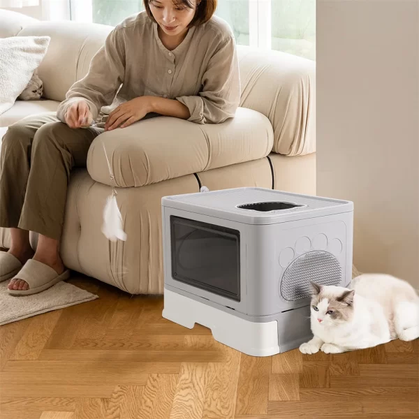 Large Hooded Cat Litter Box Tray Drawer Type - Image 9