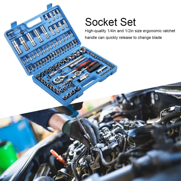 108Pcs Ratchet Wrench Socket Set 1/4in 1/2in - Image 5