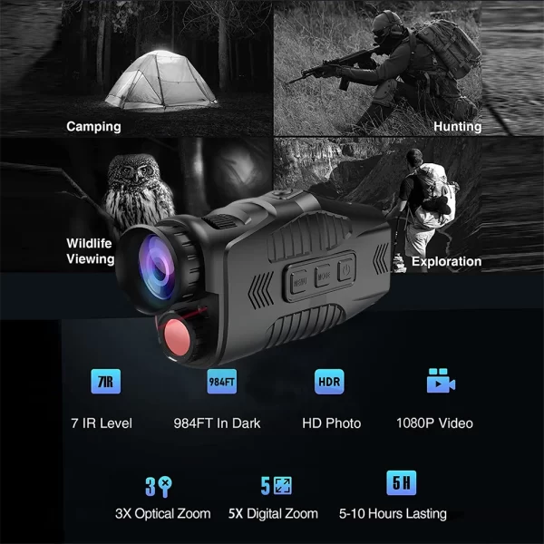 1080P Night Vision Monocular 5x Digital Zoom Goggles Infrared Telescope Mini Pocket Binoculars - Image 5