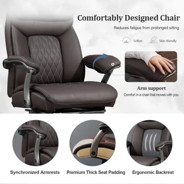 Big and Tall Office Chair 600 lbs Extra Wide Leather Luxury Executive Chair with Retractable Footrest - Image 3