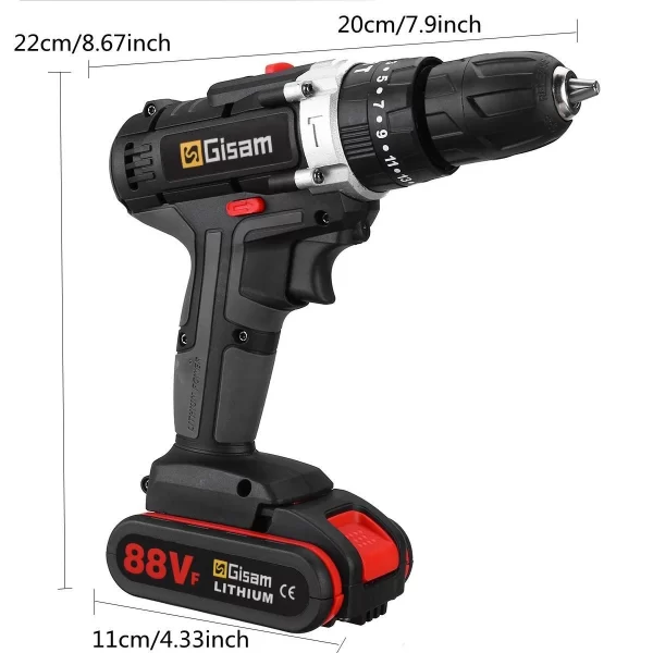 Gisam 88VF Electric Impact Drill Cordless Electric Screwdriver Drill Rechargeable Lithium Battery 2 Speeds Household Power Tools - Image 14