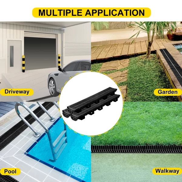 SucceBuy Drainage Trench Driveway Channel Drain With Plastic Grate 3-5 Pack - Image 2