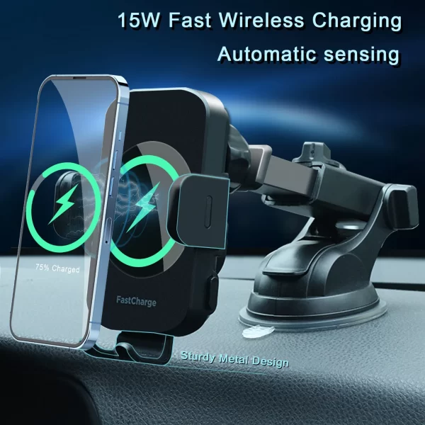 Wireless Car Charger, 15W Fast Charging Auto Clamping Car Charger - Image 2
