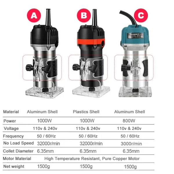 1000W Woodworking Electric Trimmer 32000RPM Wood Router - Image 6