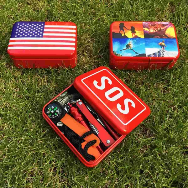 Survival Case Emergency Safety Kit Wire Saw Folding Compass Flashlight Fire Starter Pliers - Image 4