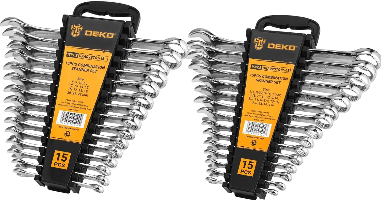 DEKOPRO Combination Wrench Set, SAE&Metric, 1/4'' to 1'' & 8-22mm, 12-Point - Image 9