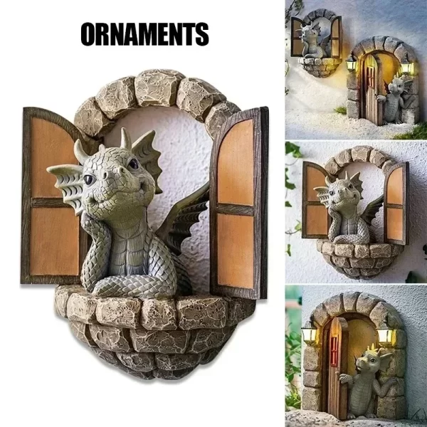 Solar Powered Outdoor Garden Dragon Statue Lovely Meditation Resin Crafts - Image 21