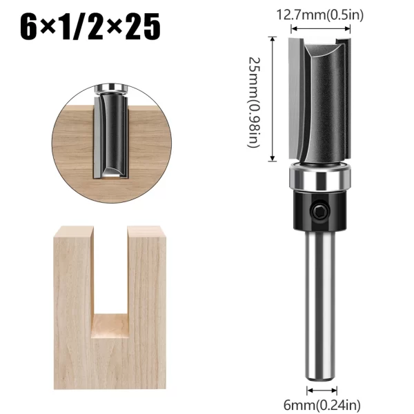 1pc 6mm 1/4"Shank Bearing Straight Router Bit - Image 8