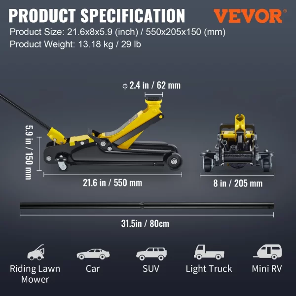 SucceBuy 2.5T Floor Hydraulic Jack Pneumatic Low Profile Floor Jack Heavy-Duty Steel - Image 6