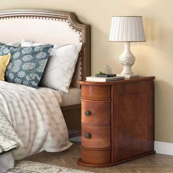 Tribesigns End Table Round Solid Wood Sofa Bedside Narrow Bedroom Side Table - Image 3