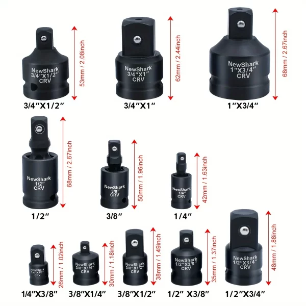 11pcs Impact Adapter and Reducer Set and Universal Joint Swivel Socket Adapter Set,1/4"3/8"1/2"3/4"1" - Image 6