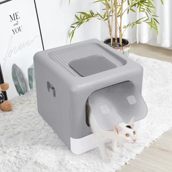 Cat Litter Box with Scoop and Tray Sifting Enclosed Foldable Kitten Toilet - Image 3