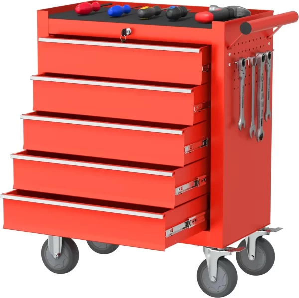 5 Drawers Tool Chest with Wheels, Metal Rolling Tool Box with Drawers, Large Capacity Tool Storage Cabinet with Keyed Locking,