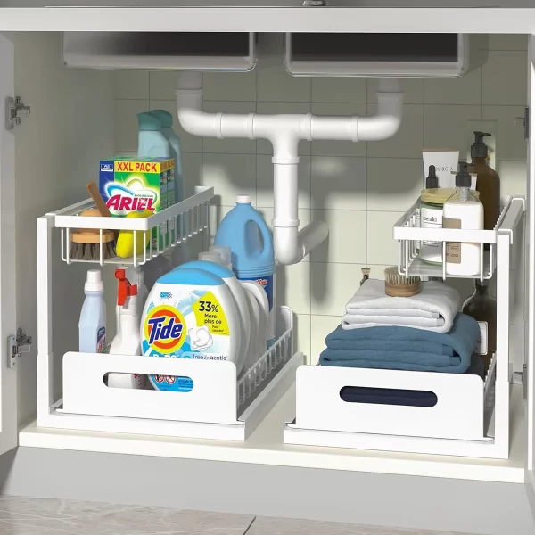 Under Sink Organizers and Storage 2 Tier Slide Out Kitchen Cabinet Organizer Sturdy Metal Bathroom Storage - Image 10