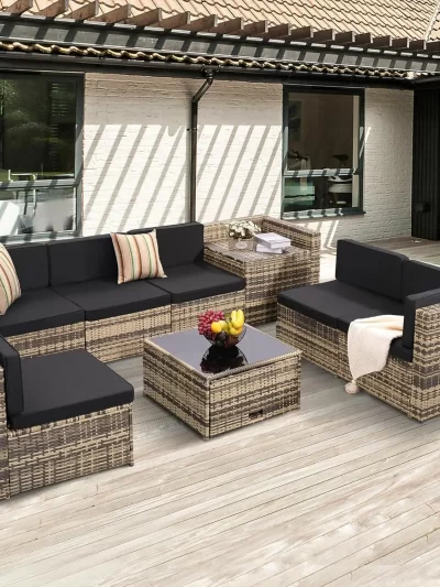 8 Pieces Outdoor Wicker Rattan Patio Furniture Sectional Set