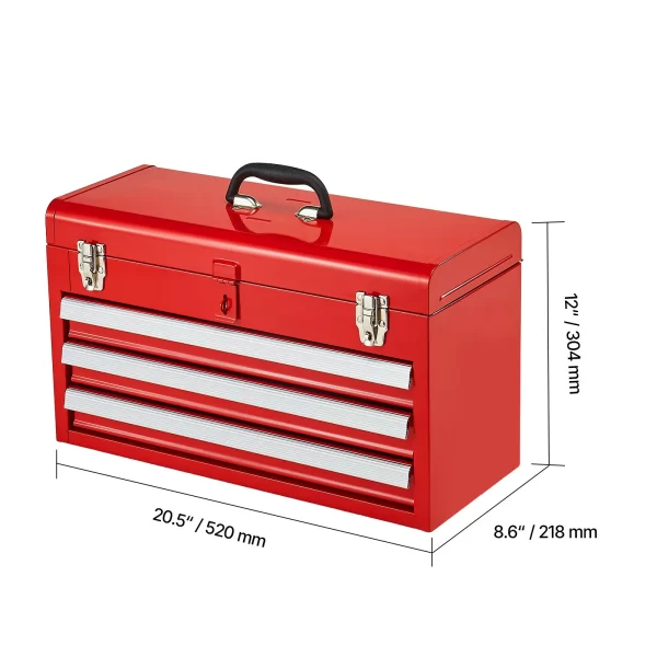 VEVOR 20in 3-Drawer Metal Tool Box Small Black/Red Tool Chest with EVA Liners - Image 7