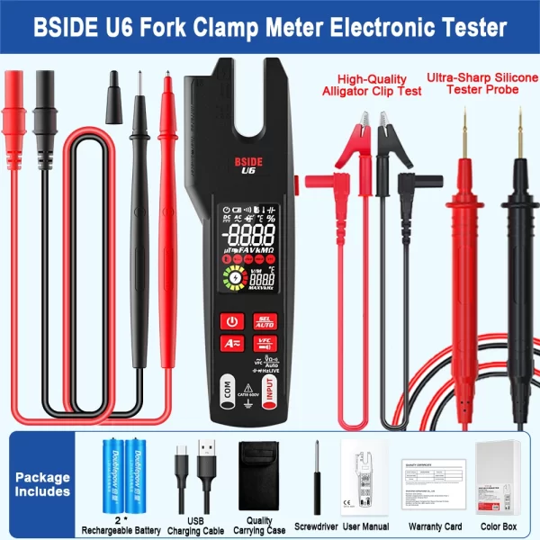 BSIDE U6 Professional Digital Clamp Meter 600A AC DC Pliers Voltmeter Electrical Tester - Image 21