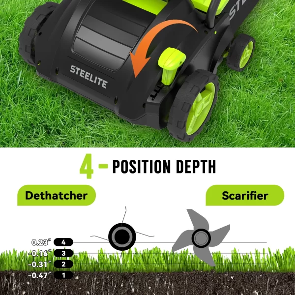 Deli 2-in-1 Electric Dethatcher & Scarifier, 13-Inch 12-Amp Powered Lawn Tool - Image 3