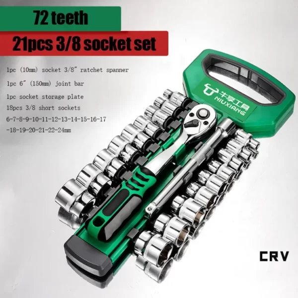 72 Tooth Socket Sleeve Wrench Set 1/4" 3/8" Wear-resisting Ratchet Wrench Socket - Image 15