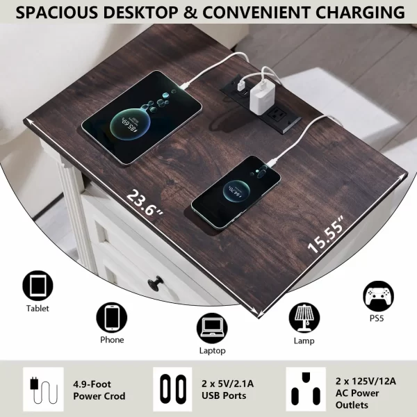 26"*23.6" large pastoral wooden side table with charging station, dresser - Image 6