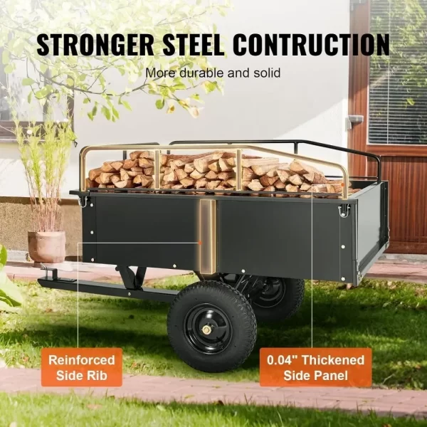 Heavy Duty ATV Trailer Steel Dump Cart Tow Behind, 750 lbs 15 Cubic Feet - Image 3