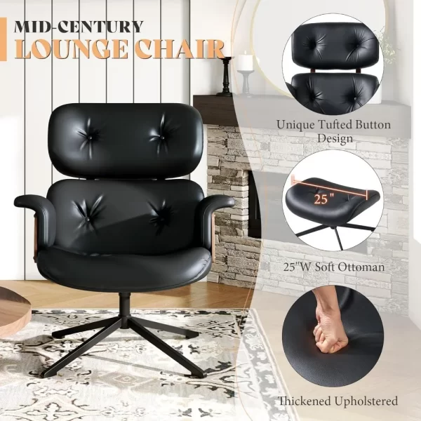 Chaise Lounge Chair with Ottoman, Mid Century Modern Living Room Chairs, Comfy Leather Chair - Image 6