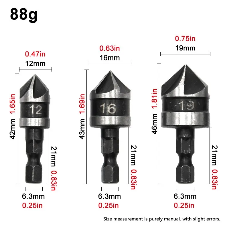3PC Hexagonal Shank 90 Degree Black Five Blade Chamferer Countersink - Image 2