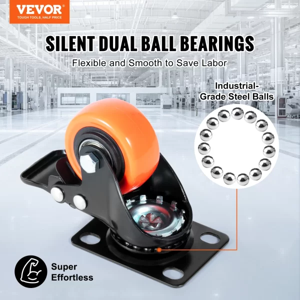 VEVOR 2/3/4/5/6-inch Swivel Plate Casters Set of 4 with Security Dual Locking - Image 2