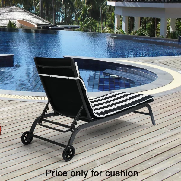 2PCS Set Outdoor Lounge Chair Chaise Lounge Cushion-BLACK-WHITE - Image 8