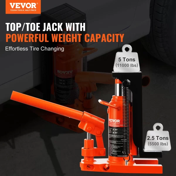 SucceBuy Hydraulic Toe Jack 2.5 Ton On Toe Toe Jack Lift 5 Ton Top Lift Capacity Machine Jack 0.8-5.3 in Toe Height 8.9-13.4 Top - Image 2