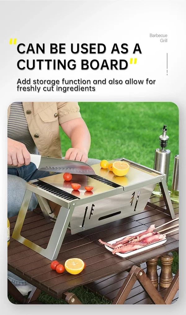 Outdoor Folding Barbecue Grill, 304 Stainless Steel Portable Folding Charcoal Oven - Image 15