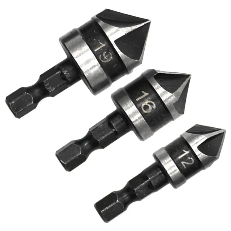 3PC Hexagonal Shank 90 Degree Black Five Blade Chamferer Countersink - Image 7