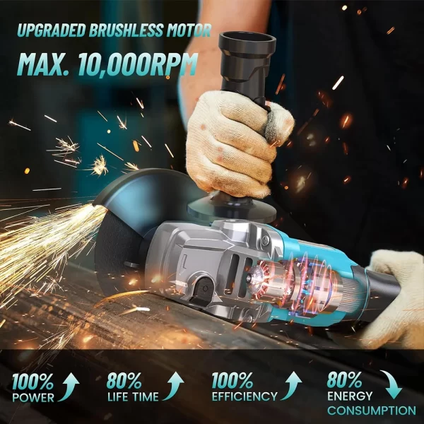 SEESII 21V Brushless Angle Grinder 125mm Cordless Cutting Polishing Machine Electric Li-ion Power Tools for Makita 18v Battery - Image 2