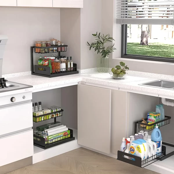 Under Sink Organizers and Storage 2 Tier Slide Out Kitchen Cabinet Organizer Sturdy Metal Bathroom Storage - Image 11