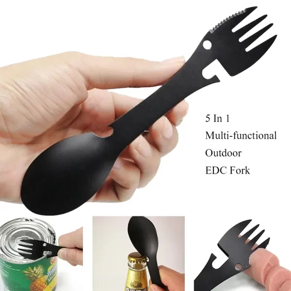 Outdoor Survival Tools 5 in 1 Camping Multi-functional EDC Kit Practical Fork Knife Spoon Bottle/Can Opener - Image 13