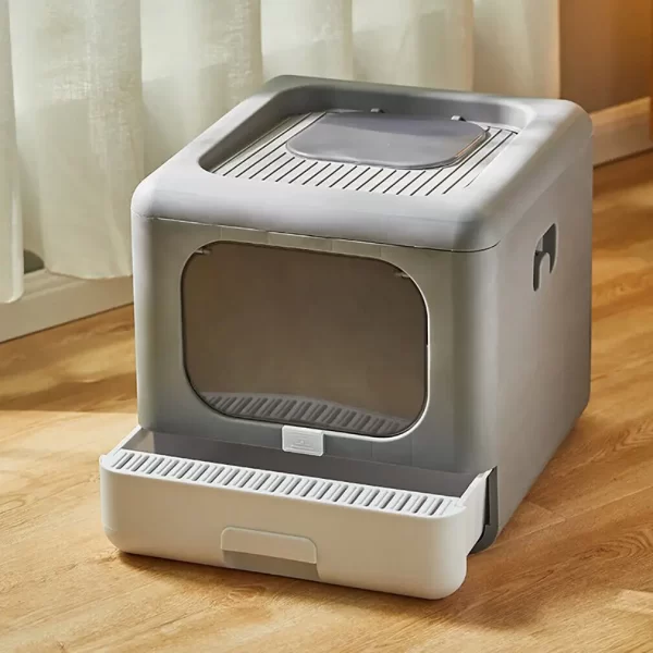 Cat Litter Box with Scoop and Tray Sifting Enclosed Foldable Kitten Toilet - Image 2