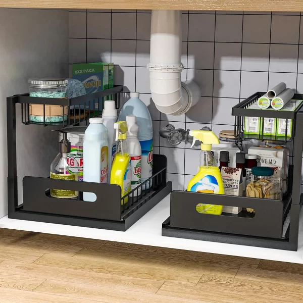 Under Sink Organizers and Storage 2 Tier Slide Out Kitchen Cabinet Organizer Sturdy Metal Bathroom Storage - Image 12