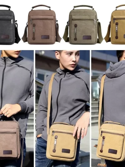 Multi Pockets Men Shoulder Bags Creative Tote Canvas