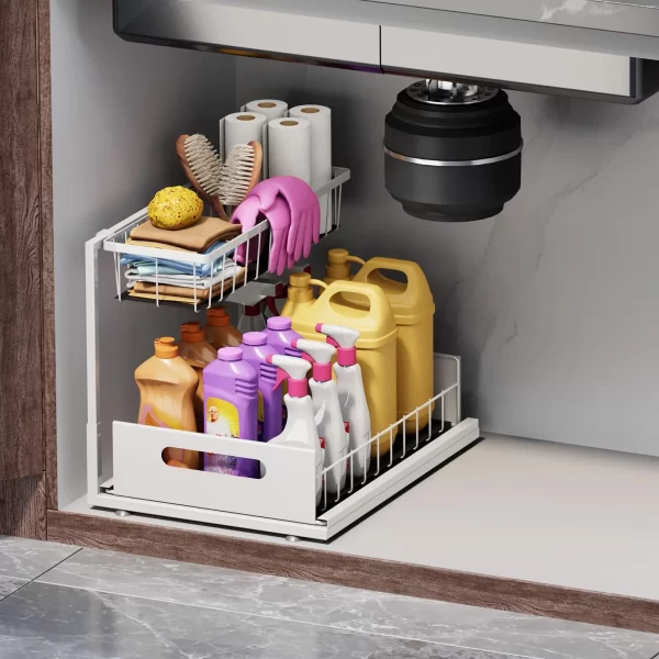Under Sink Organizers and Storage 2 Tier Slide Out Kitchen Cabinet Organizer Sturdy Metal Bathroom Storage - Image 7