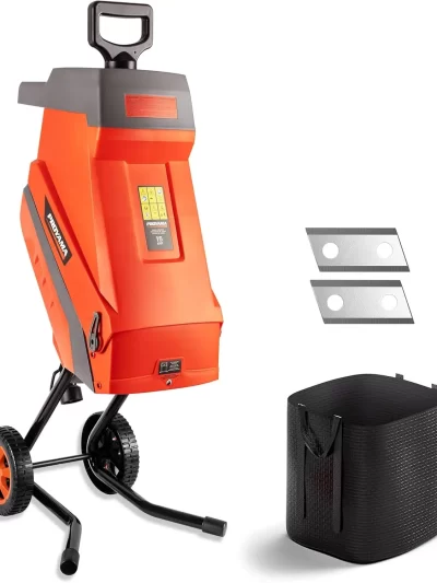15 - Amp Electric Wood Chipper, Corded Shredder with Collection Bag and Push Stick