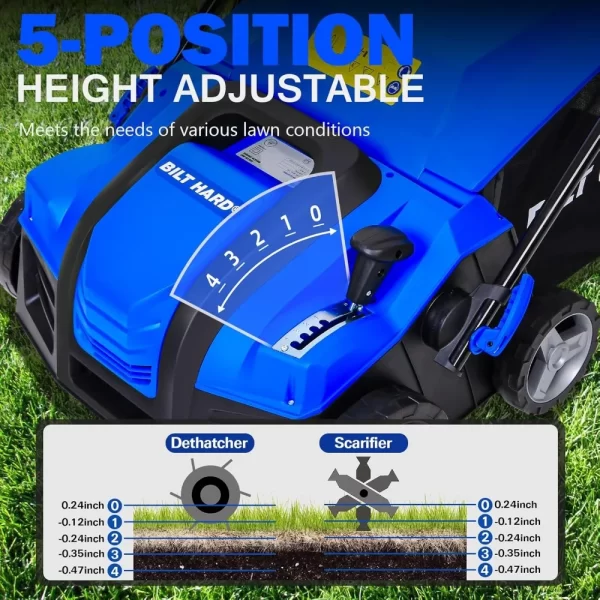 16" Electric Lawn Eater, 5 Depth Adjustment, 14.5 Gallon Grass Bag, 2-in-1 Walk-behind Lawn Weeder - Image 3