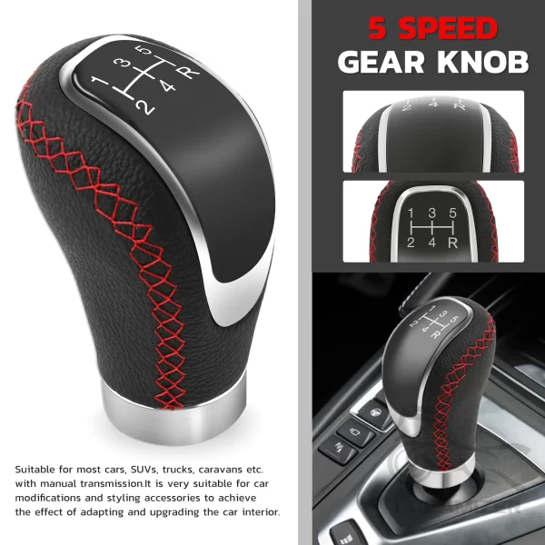 Car PU Leather 5 Speed Shifter Lever With Gear Knob Manual Transmission Gear Shift Knob Car Accessories - Image 3