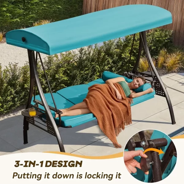 Outdoor Porch Swing with Adjustable Canopy, 3 Seat Outdoor Swing - Image 4