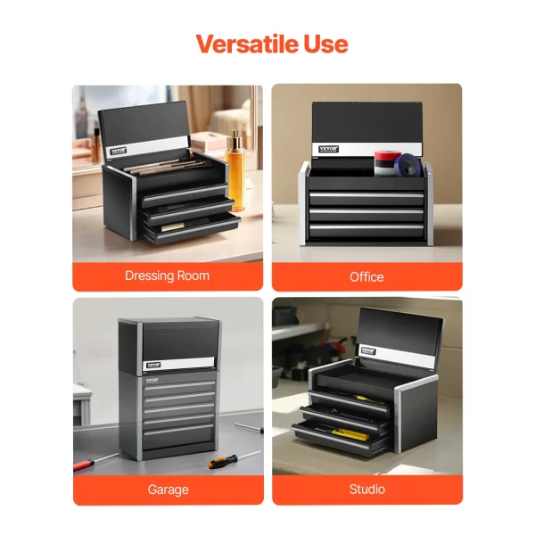 VEVOR 8.6in 3 Drawers Metal Tool Box Portable Tools Chest - Image 5