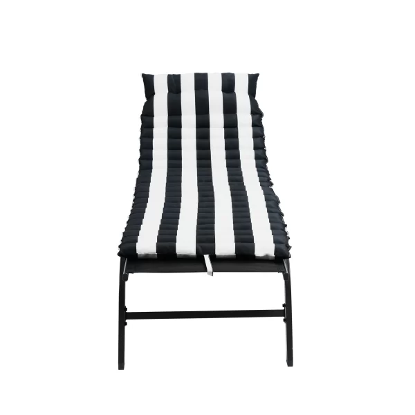 2PCS Set Outdoor Lounge Chair Chaise Lounge Cushion-BLACK-WHITE - Image 11
