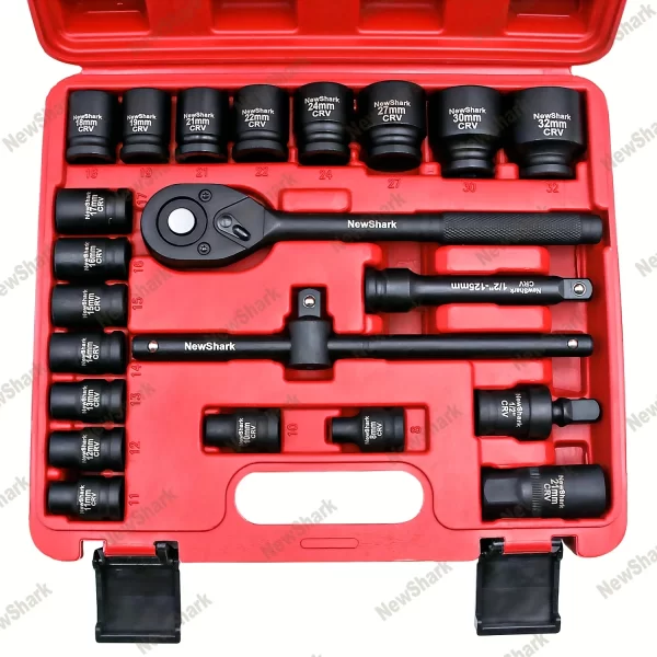 23 Piece Impact Socket Set Deep Socket Kit Assortment Standard Metric(8-32mm)