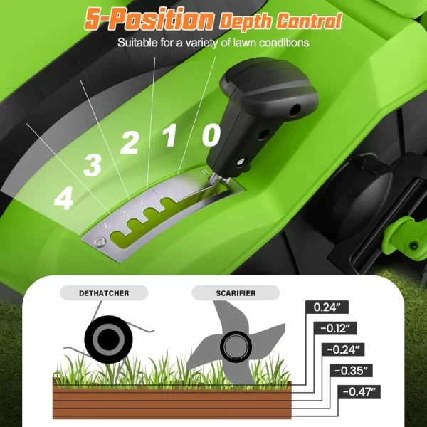 2-in-1 Scarifier and Lawn Dethatcher, 16-Inch 15A Corded Electric Dethatcher - Image 4