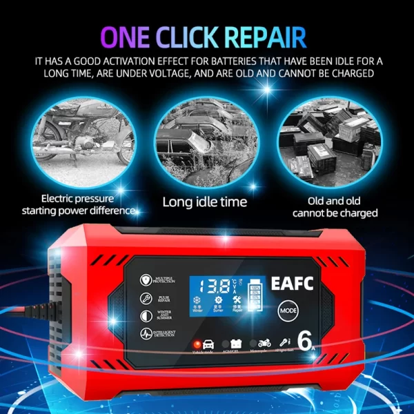 Car Battery Charger 12V 6A Intelligent Fast Charging - Image 3