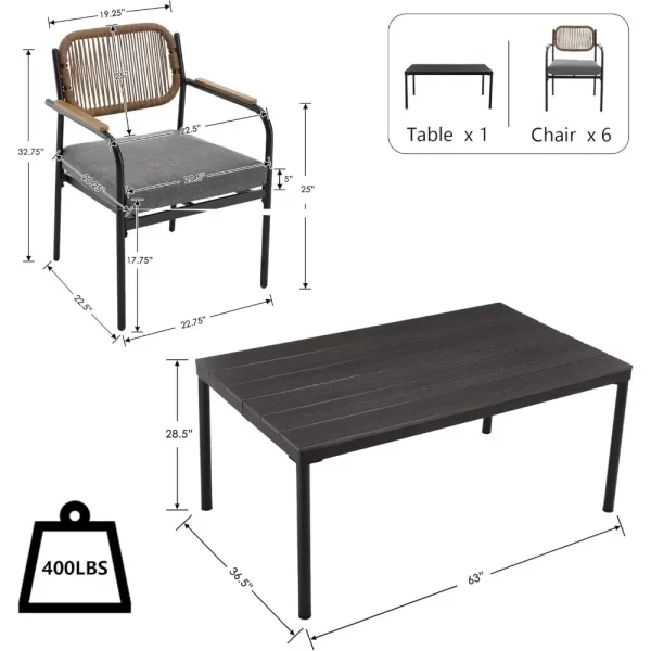 Wicker Outdoor Dining Set for 6, Upholstered 7 Piece Patio Dining Set - Image 13